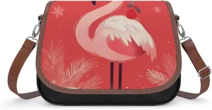 Women's Handbag Christmas Pink Flamingo Satchel Bag Leather Crossbody Bag Waterproof Messenger Bag
