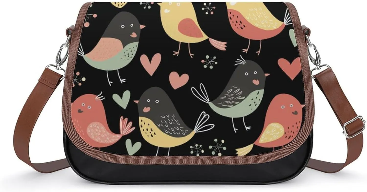 Women's Handbag Colorful Birds Pattern Satchel Bag Leather Crossbody Bag Waterproof Messenger Bag