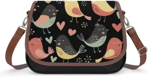 Women's Handbag Colorful Birds Pattern Satchel Bag Leather Crossbody Bag Waterproof Messenger Bag