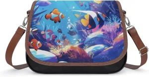 Women's Handbag Colorful Clown Ffish Satchel Bag Leather Crossbody Bag Waterproof Messenger Bag