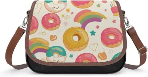 Women's Handbag Colorful Donuts Rainbow Patterns Satchel Bag Leather Crossbody Bag Waterproof Messenger Bag