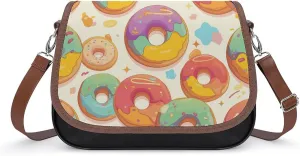 Women's Handbag Colorful Donuts Rainbow Patterns Satchel Bag Leather Crossbody Bag Waterproof Messenger Bag