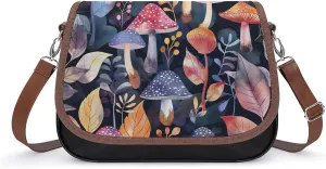 Women's Handbag Colorful Mushrooms Pattern Satchel Bag Leather Crossbody Bag Waterproof Messenger Bag