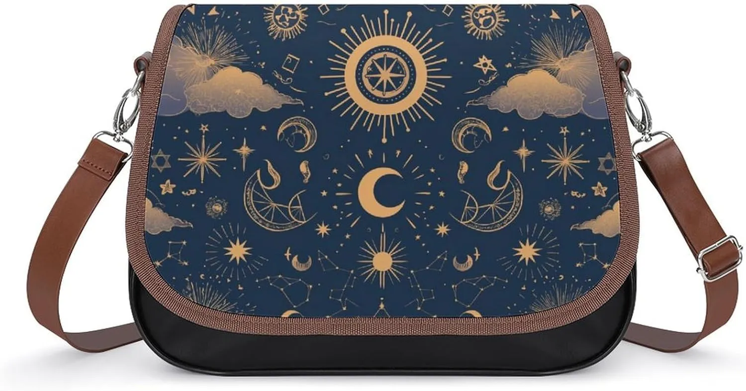 Women's Handbag Constellations Moon Star Patterns Satchel Bag Leather Crossbody Bag Waterproof Messenger Bag