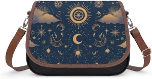 Women's Handbag Constellations Moon Star Patterns Satchel Bag Leather Crossbody Bag Waterproof Messenger Bag