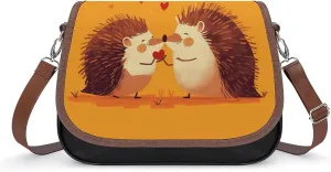 Women's Handbag Couple Hedgehog Love Satchel Bag Leather Crossbody Bag Waterproof Messenger Bag