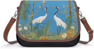 Women's Handbag Crane Birds Tropical Plant Satchel Bag Leather Crossbody Bag Waterproof Messenger Bag