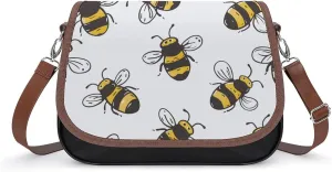 Women's Handbag Cute Bees Pattern Satchel Bag Leather Crossbody Bag Waterproof Messenger Bag