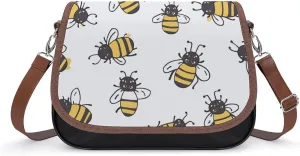 Women's Handbag Cute Bees Pattern Satchel Bag Leather Crossbody Bag Waterproof Messenger Bag