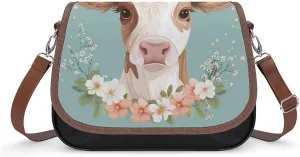Women's Handbag Cute Calf With Flower Wreath Satchel Bag Leather Crossbody Bag Waterproof Messenger Bag