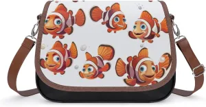 Women's Handbag Cute Clownfish Patterns Satchel Bag Leather Crossbody Bag Waterproof Messenger Bag