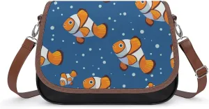 Women's Handbag Cute Clownfish Patterns Satchel Bag Leather Crossbody Bag Waterproof Messenger Bag