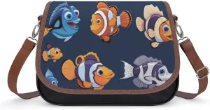 Women's Handbag Cute Clownfish Patterns Satchel Bag Leather Crossbody Bag Waterproof Messenger Bag
