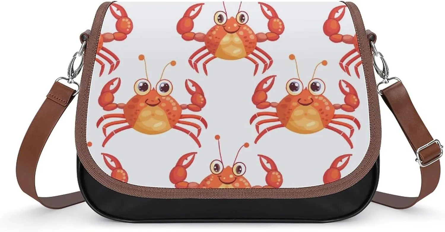 Women's Handbag Cute Crabs Pattern Satchel Bag Leather Crossbody Bag Waterproof Messenger Bag
