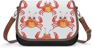 Women's Handbag Cute Crabs Pattern Satchel Bag Leather Crossbody Bag Waterproof Messenger Bag