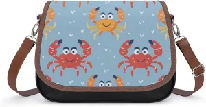 Women's Handbag Cute Crabs Pattern Satchel Bag Leather Crossbody Bag Waterproof Messenger Bag