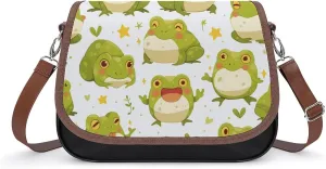 Women's Handbag Cute Frogs Pattern Satchel Bag Leather Crossbody Bag Waterproof Messenger Bag