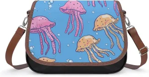 Women's Handbag Cute Jellyfish Patterns Satchel Bag Leather Crossbody Bag Waterproof Messenger Bag
