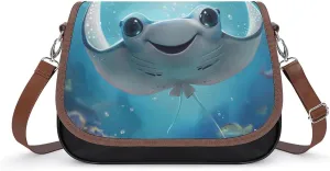 Women's Handbag Cute Manta Ray Fish Satchel Bag Leather Crossbody Bag Waterproof Messenger Bag