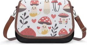 Women's Handbag Cute Mushroom Patterns Satchel Bag Leather Crossbody Bag Waterproof Messenger Bag