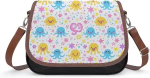 Women's Handbag Cute Octopus Patterns Satchel Bag Leather Crossbody Bag Waterproof Messenger Bag
