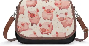 Women's Handbag Cute Red Pig Patterns Satchel Bag Leather Crossbody Bag Waterproof Messenger Bag
