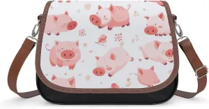 Women's Handbag Cute Red Pig Patterns Satchel Bag Leather Crossbody Bag Waterproof Messenger Bag