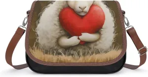Women's Handbag Cute Sheep With Heart Satchel Bag Leather Crossbody Bag Waterproof Messenger Bag