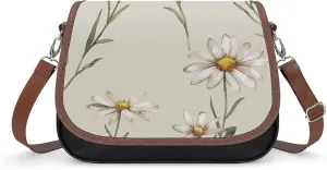 Women's Handbag Daisy Flowers Pattern Satchel Bag Leather Crossbody Bag Waterproof Messenger Bag
