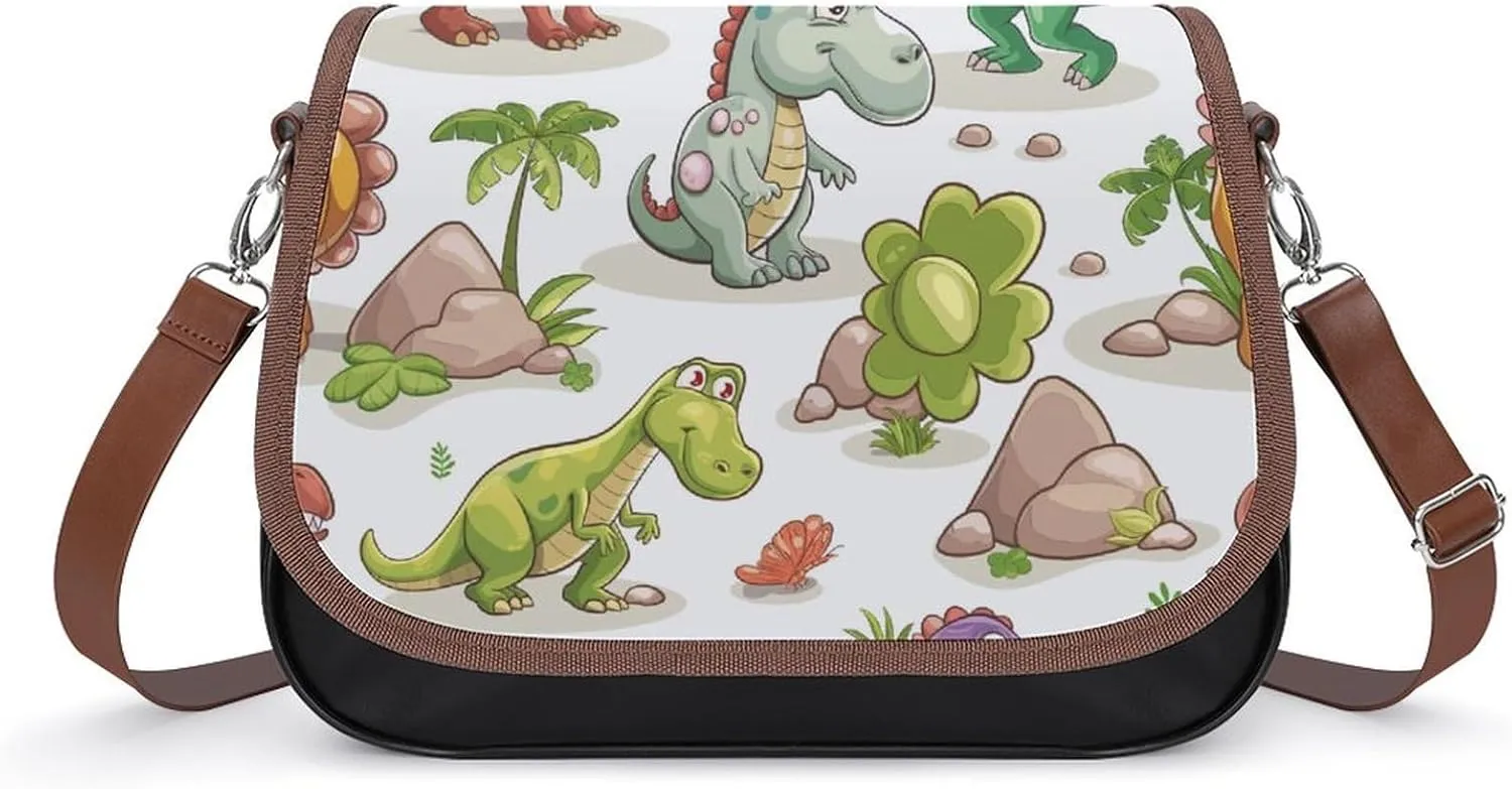 Women's Handbag Dinosaurs Cartoon Patterns Satchel Bag Leather Crossbody Bag Waterproof Messenger Bag