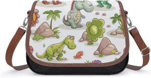 Women's Handbag Dinosaurs Cartoon Patterns Satchel Bag Leather Crossbody Bag Waterproof Messenger Bag