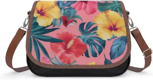 Women's Handbag Exotic Hawaiia Tropical Flowers Satchel Bag Leather Crossbody Bag Waterproof Messenger Bag