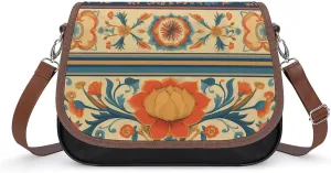 Women's Handbag Floral Pattern Vintage Satchel Bag Leather Crossbody Bag Waterproof Messenger Bag