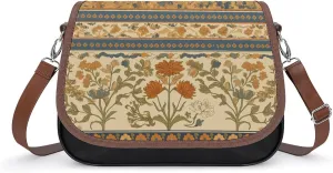Women's Handbag Floral Pattern Vintage Satchel Bag Leather Crossbody Bag Waterproof Messenger Bag