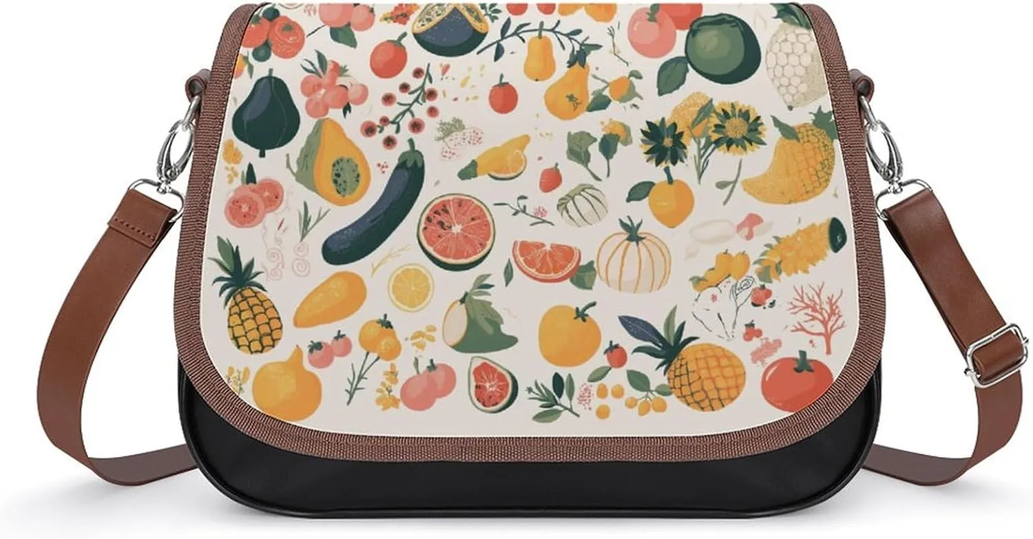 Women's Handbag Fruit And Vegetables Pattern Satchel Bag Leather Crossbody Bag Waterproof Messenger Bag