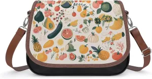 Women's Handbag Fruit And Vegetables Pattern Satchel Bag Leather Crossbody Bag Waterproof Messenger Bag
