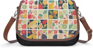 Women's Handbag Fruit Pattern Colors Satchel Bag Leather Crossbody Bag Waterproof Messenger Bag