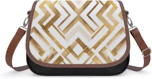 Women's Handbag Gold Geometric Pattern Satchel Bag Leather Crossbody Bag Waterproof Messenger Bag