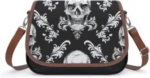 Women's Handbag Gothic Skulls Patterns Satchel Bag Leather Crossbody Bag Waterproof Messenger Bag