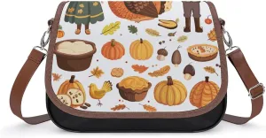 Women's Handbag Happy Thanksgiving Element Satchel Bag Leather Crossbody Bag Waterproof Messenger Bag
