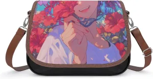 Women's Handbag Hibiscus Flowers Butterflies Girl Satchel Bag Leather Crossbody Bag Waterproof Messenger Bag