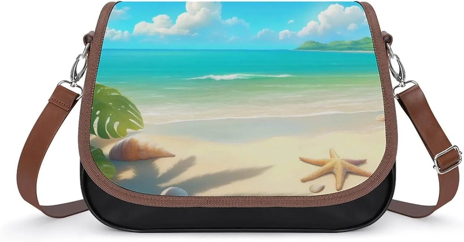 Women's Handbag Holiday Beach Landscape Satchel Bag Leather Crossbody Bag Waterproof Messenger Bag