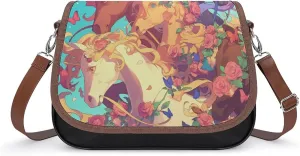 Women's Handbag Horse With Butterflies Flowers Blossom Satchel Bag Leather Crossbody Bag Waterproof Messenger Bag