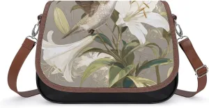 Women's Handbag Hummingbird And Flowers Satchel Bag Leather Crossbody Bag Waterproof Messenger Bag