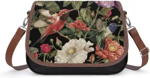 Women's Handbag Hummingbird Rose Flowers Satchel Bag Leather Crossbody Bag Waterproof Messenger Bag