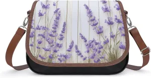 Women's Handbag Lavender Flowers Satchel Bag Leather Crossbody Bag Waterproof Messenger Bag