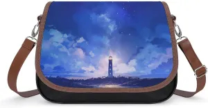 Women's Handbag Lighthouse Night Sky Stars Satchel Bag Leather Crossbody Bag Waterproof Messenger Bag