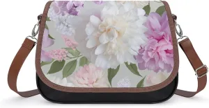 Women's Handbag Lilac Peony And Camp Flowers Blossom Satchel Bag Leather Crossbody Bag Waterproof Messenger Bag