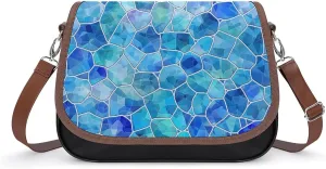 Women's Handbag Mosaic Blue Patterns Satchel Bag Leather Crossbody Bag Waterproof Messenger Bag