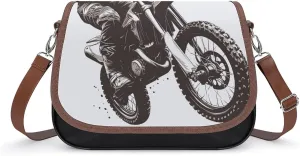 Women's Handbag Motocross Silhouettes Satchel Bag Leather Crossbody Bag Waterproof Messenger Bag